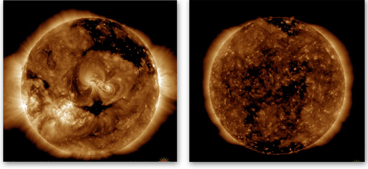 Imágenes de rayos X del Sol, noviembre de 2015 y mayo de 2020